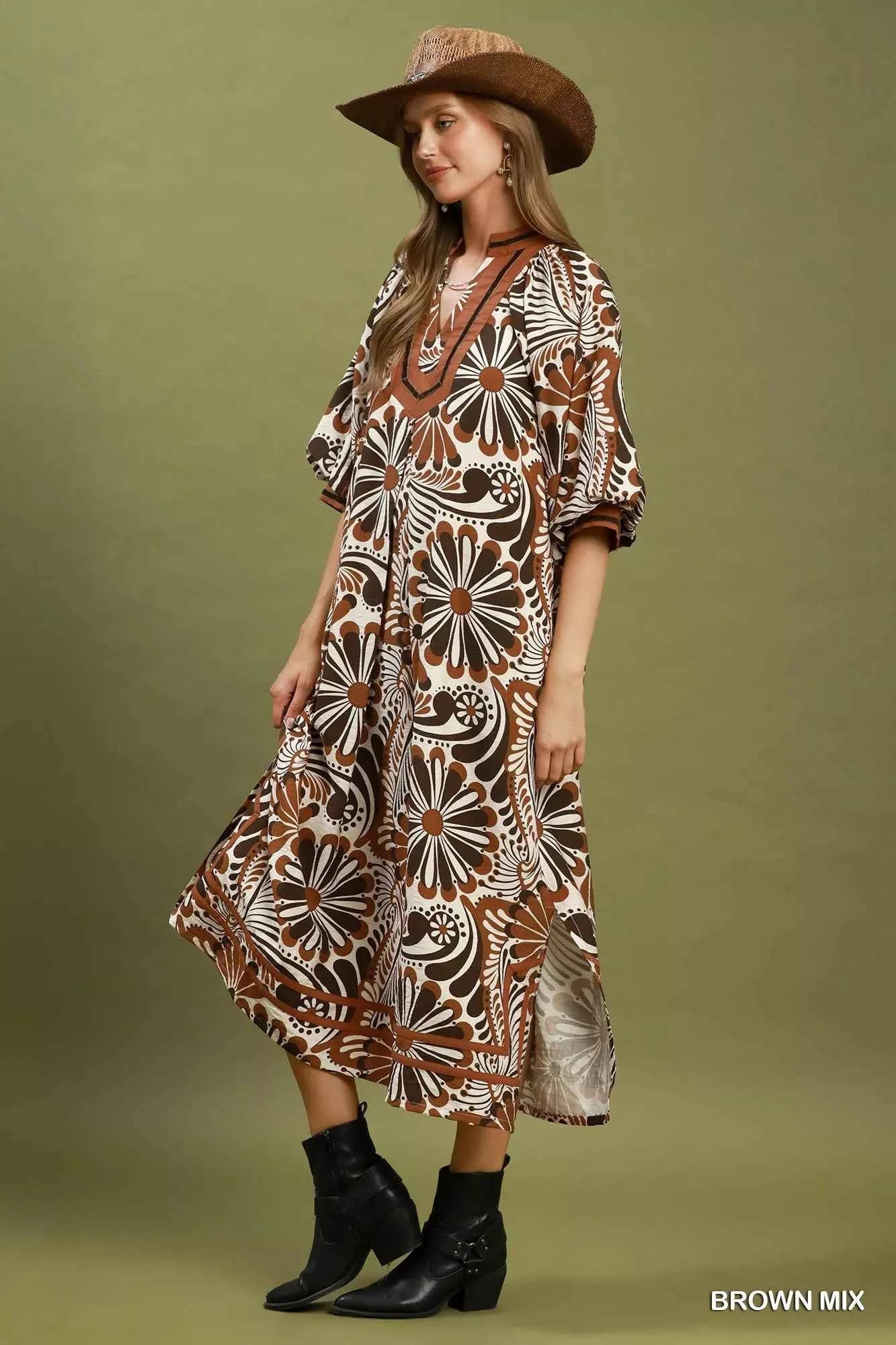 Umgee Abstract Print Midi Dress