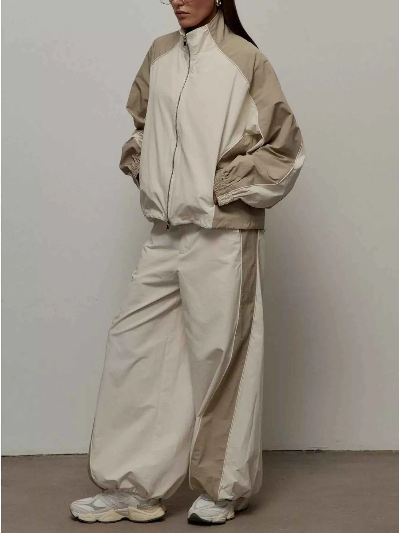 Color Block Zip Up Outerwear and Pants Set