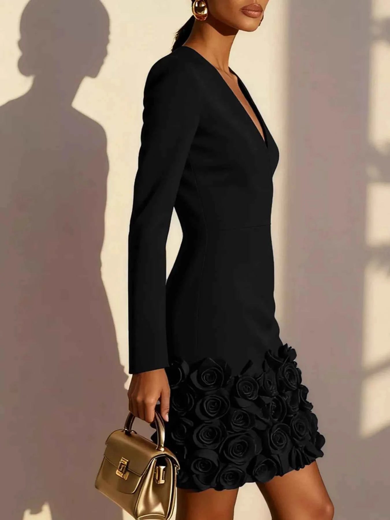 V-Neck Dress with Rose Embellishment