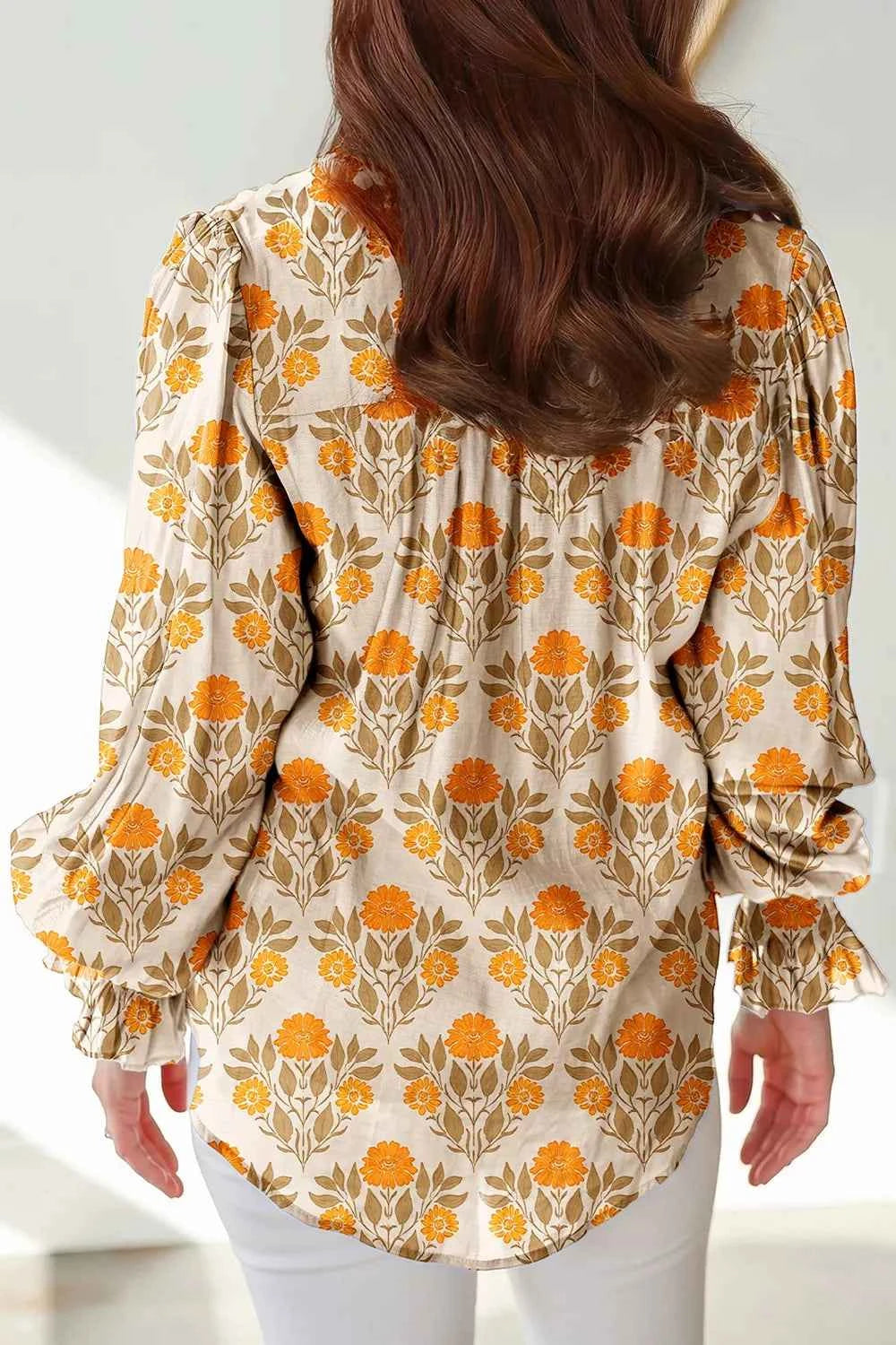 Floral Print V Neck Long Sleeve Top