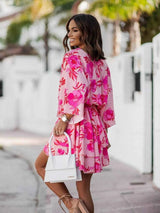 Layered Printed Surplice Mini Dress