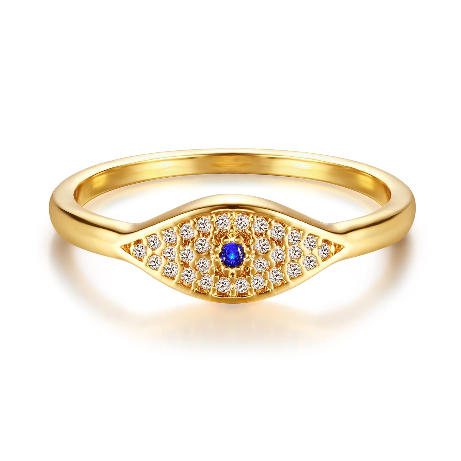 GNIRTSI Gold Evil Eye Ring for Women Cubic Zirconia 14K Gold Plated Minimalist Stack Thin Band Finger Jewelry Size 7