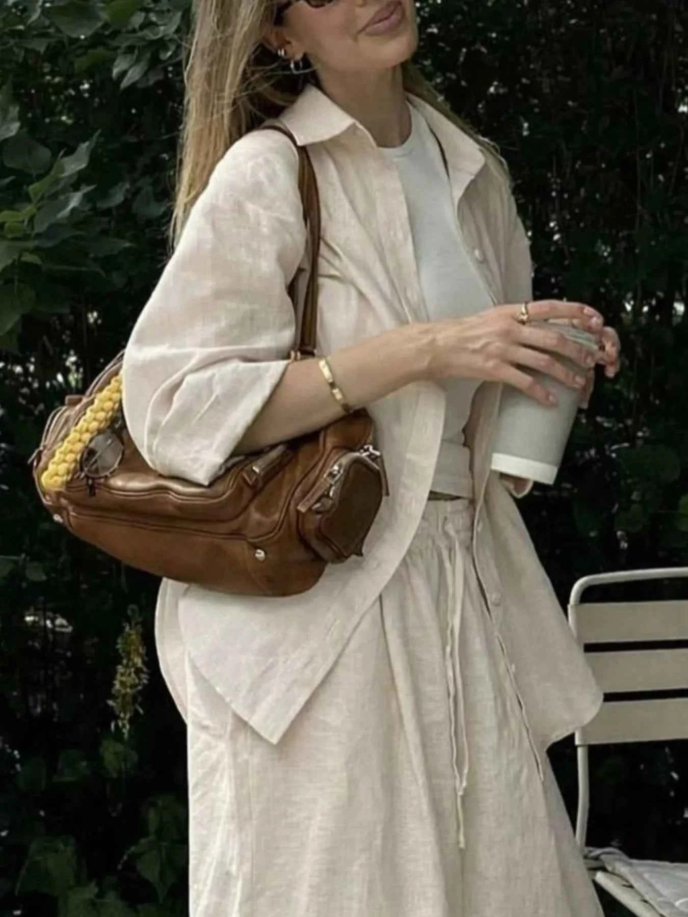 Button Up Shirt and Drawstring Pants Set