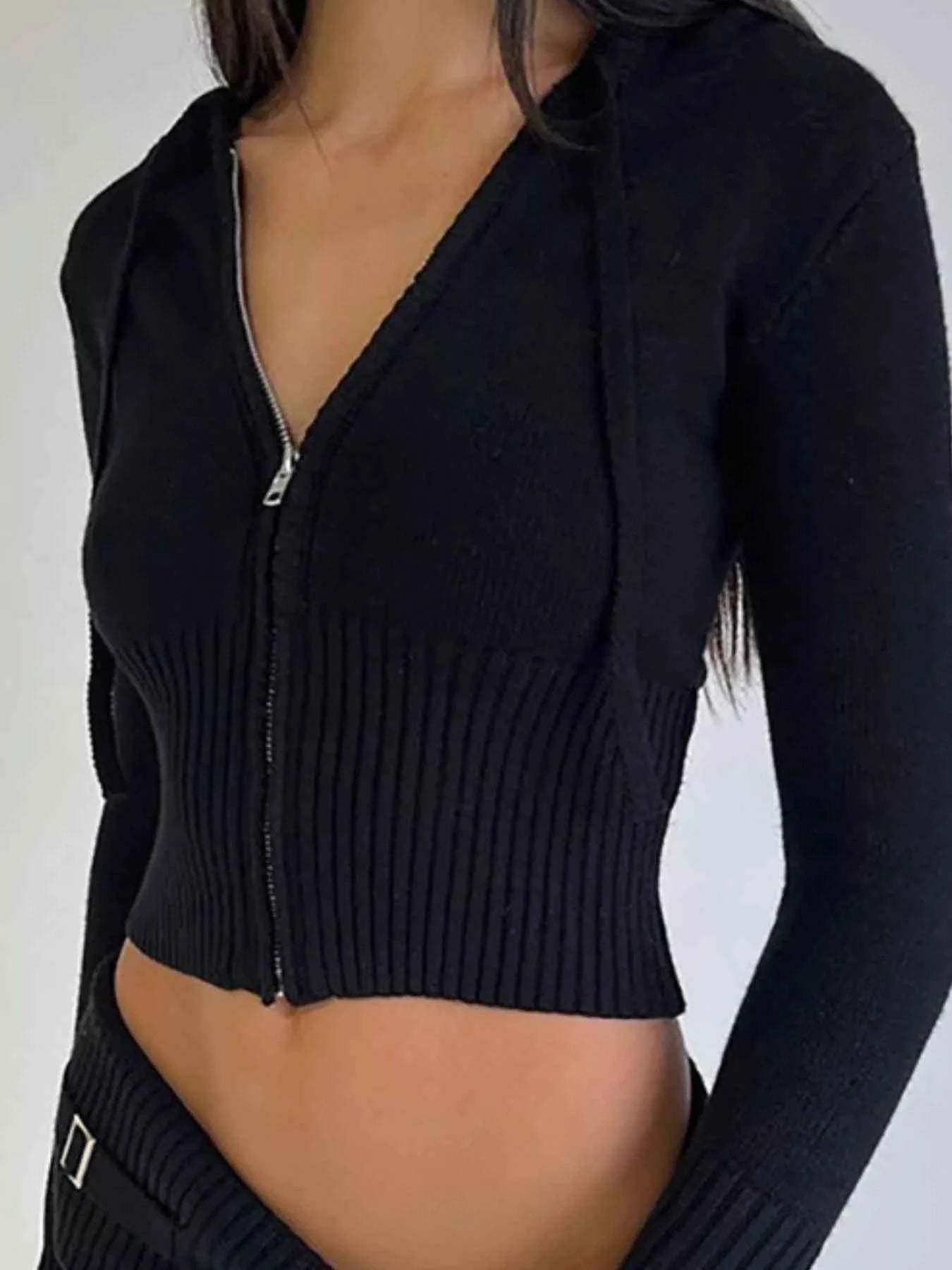 Zip Up Hooded Cardigan and Pants Sweater Set