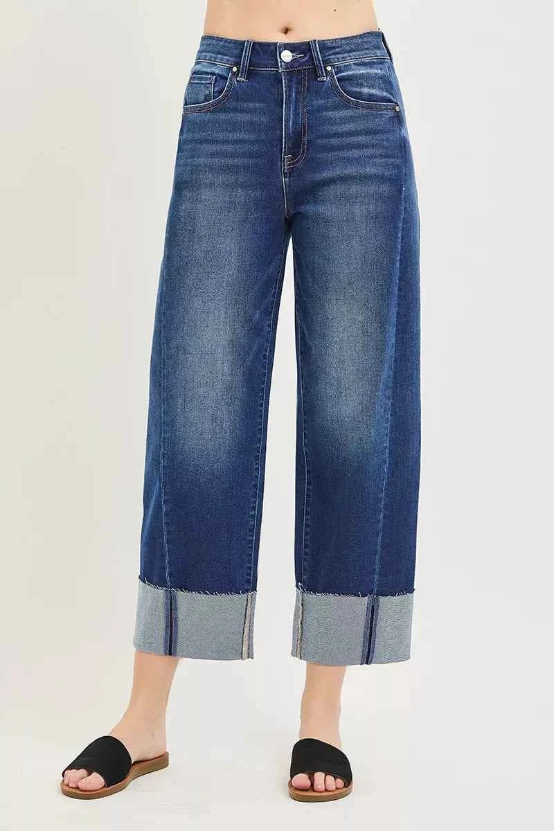 RISEN Full Size Slouchy Crop Barrel Cuffed Jeans Plus Size