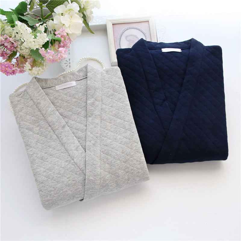 New Autumn Winter Mens Japanese-Style Pure Cotton Air-Layer Loungewear Set