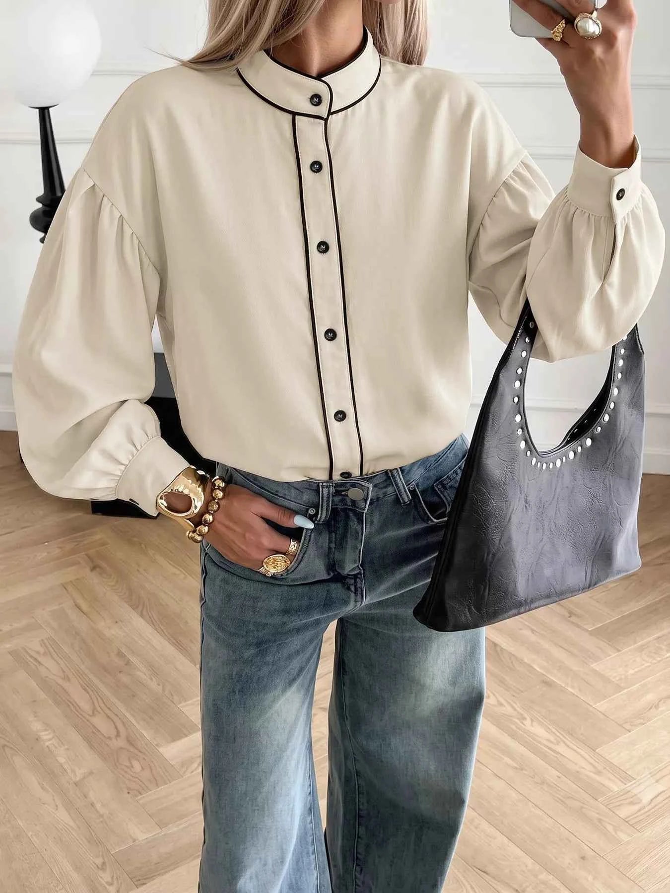 Contrast Trim Long Sleeve Shirt