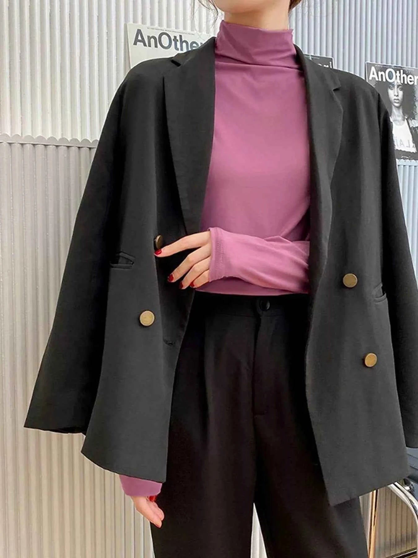 Solid Color Turtleneck Long Sleeve T-Shirt