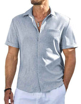 Dokotoo Men Mens Summer Shirt Solid Color Short Sleeve Button Down Shirts Casual Regular Fit Lightweight Vacation Beach Clothes with Pocket Blue XX-Large