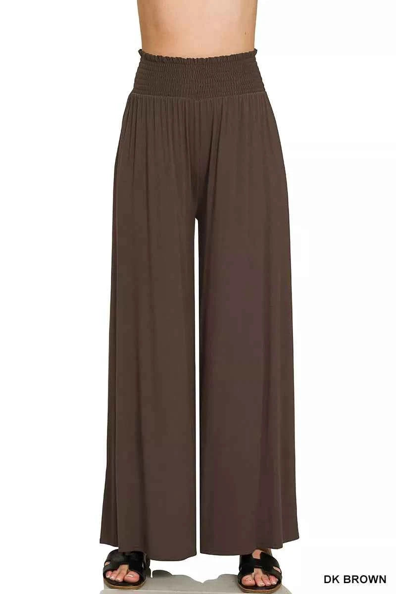 Zenana Smocked Waist Wide Leg Palazzo Pants