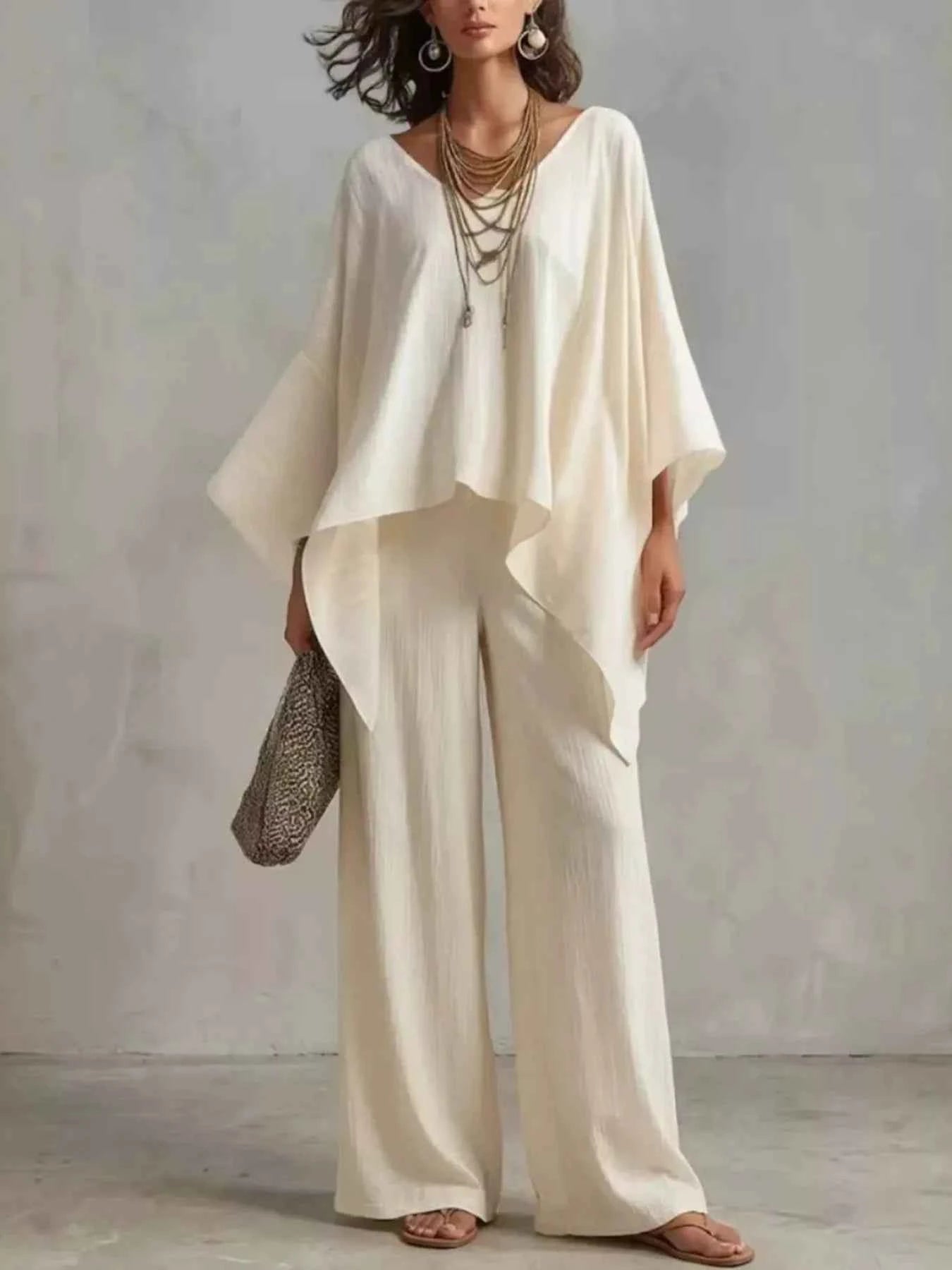 Full Size V-Neck Top and Pants Set Plus Size