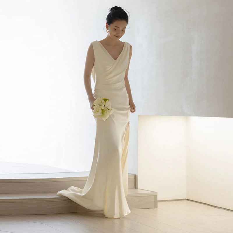 French-style Satin Light Wedding Dress, Elegant And Minimalist For The Bride
