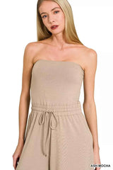 Zenana Tube Top Jumpsuit with Drawstring Waist