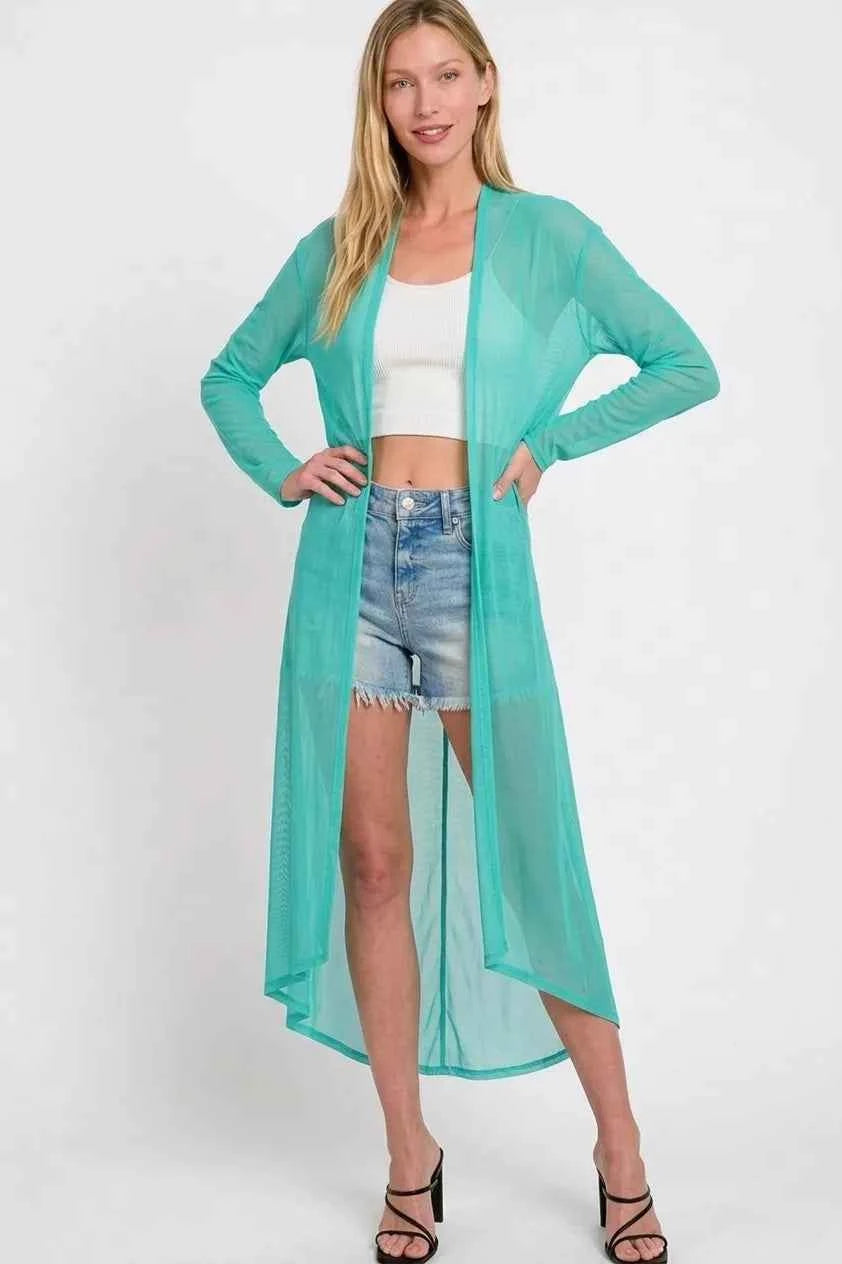 Zenana Mesh Open Front Cardigan