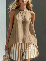 Round Neck Tank and Striped Shorts Set