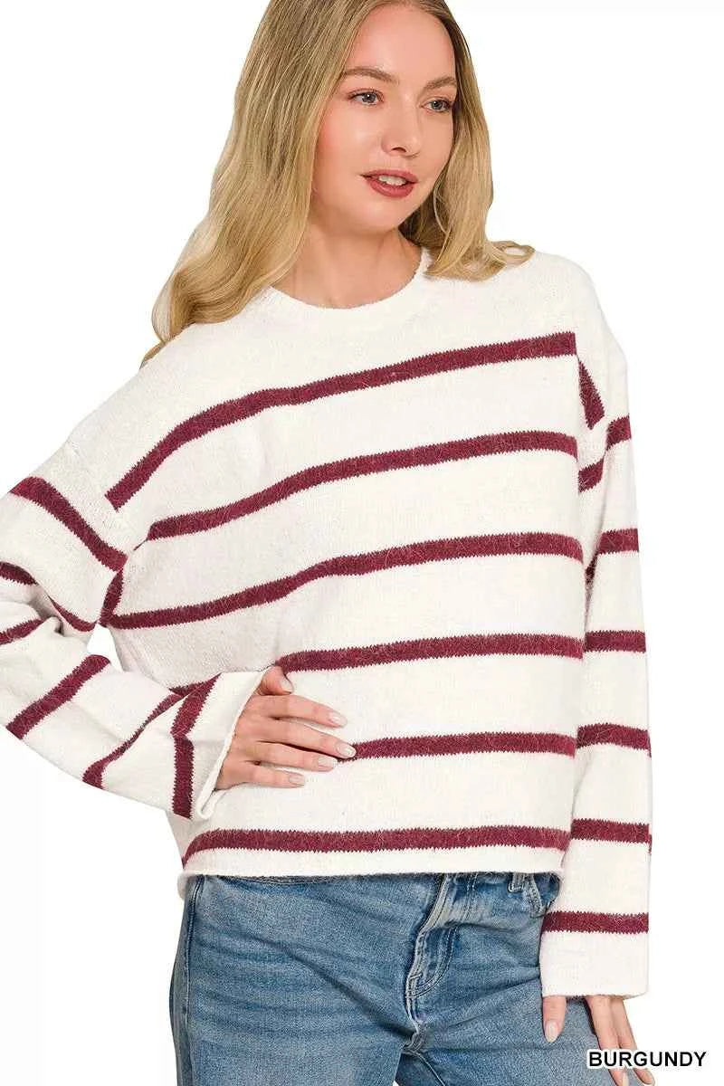 Zenana Wool Blend Striped Sweater