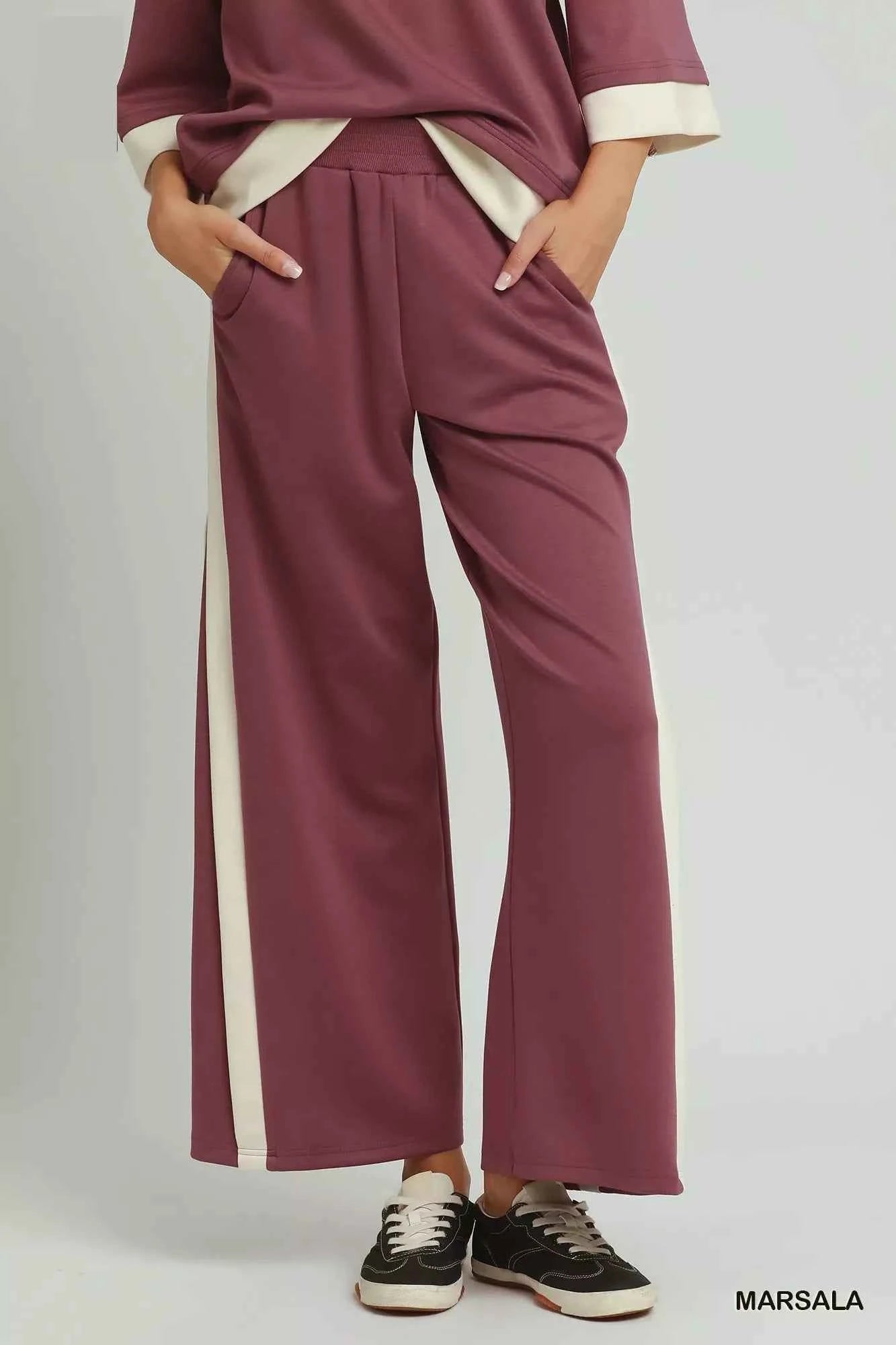 Umgee Colorblock Side Stripe Straight Pants