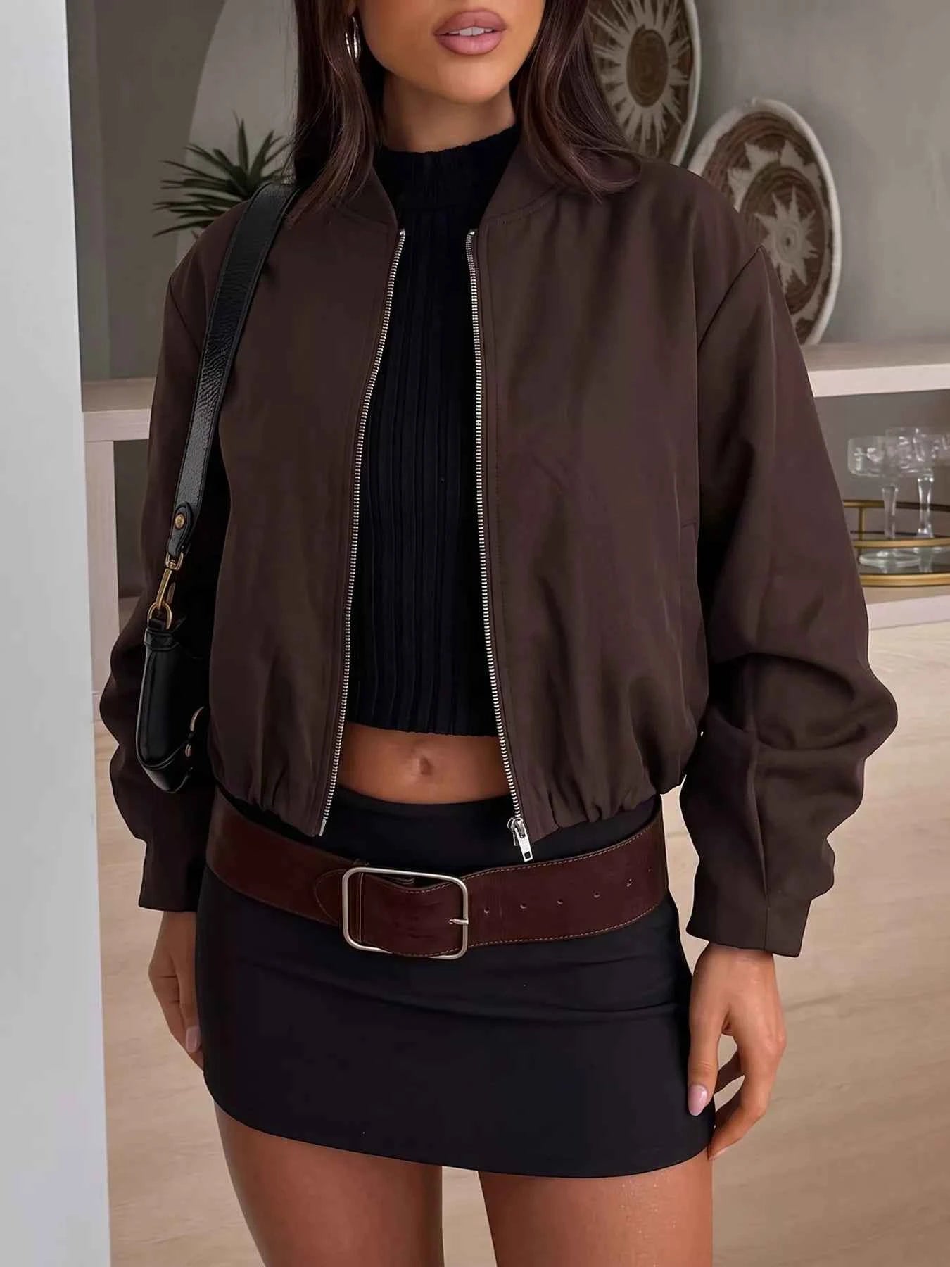 Zip Up Dropped Shoulder Jacket