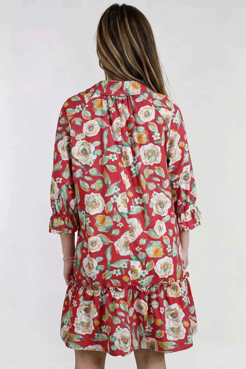 Floral Print Half Sleeve Short Shift Dress