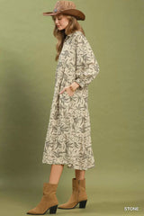 Umgee Linen Botanical Print Tiered Midi Dress
