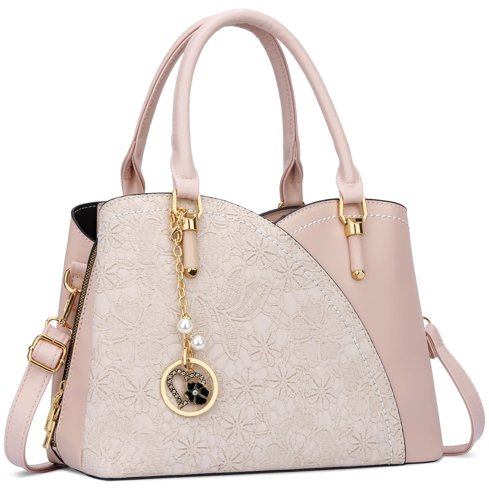 KKXIU Triple Compartments Purses and Handbags for Women Fashion Ladies Satchel Shoulder Top Handle Bag (2-Pink)