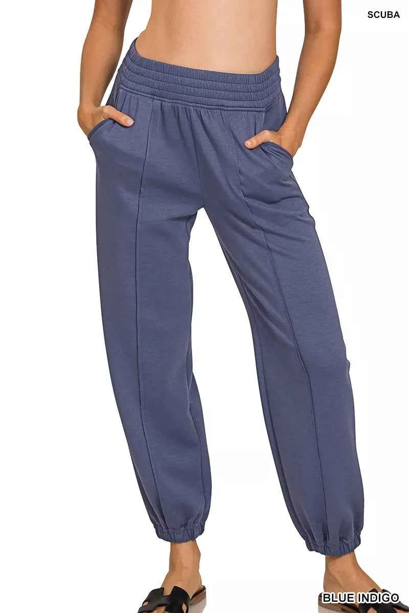Zenana Scuba Elastic Waist Joggers with pockets