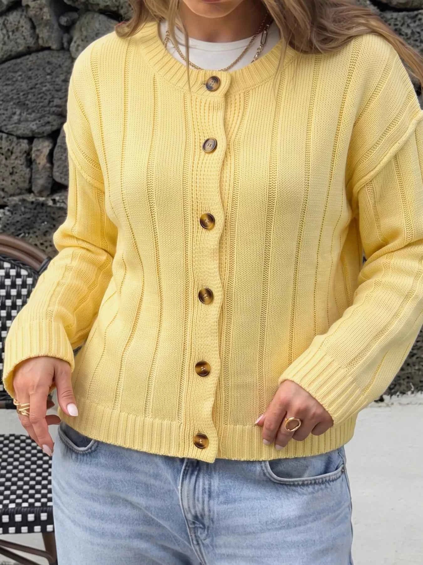 Button Up Dropped Shoulder Cardigan