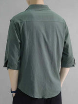 Men's Plus Size Button Up Roll-Up Sleeve Shirt