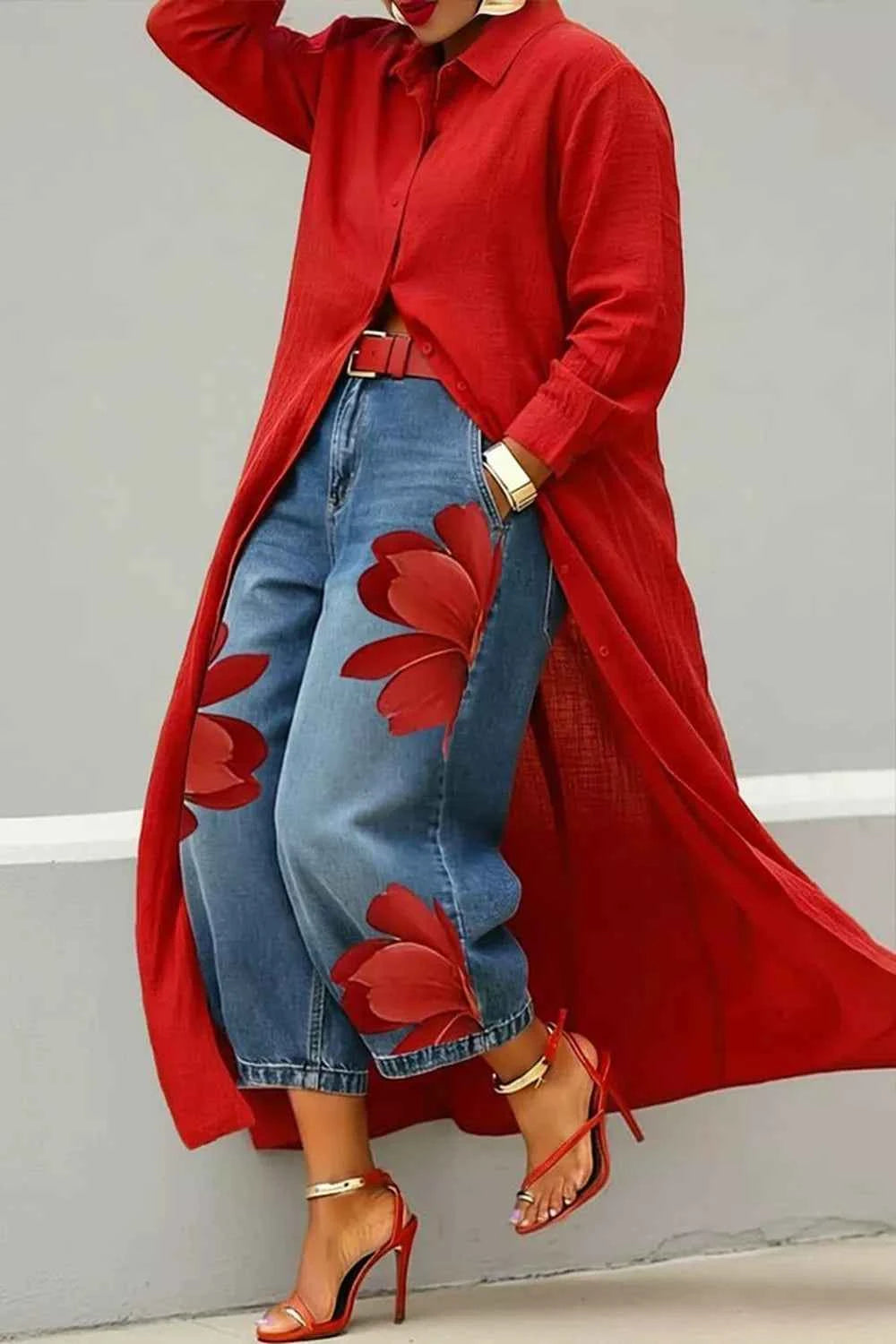 Button Up Long Sleeve Longline Shirt