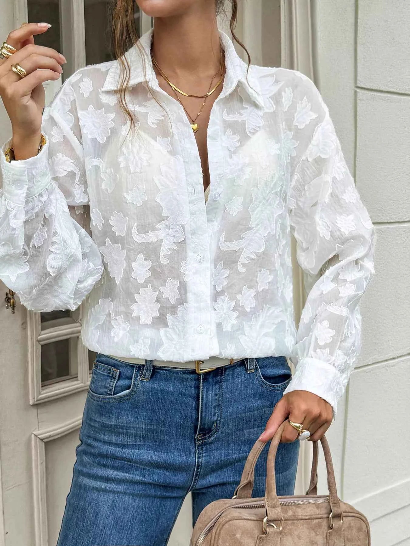 Sheer Floral Button Up Shirt