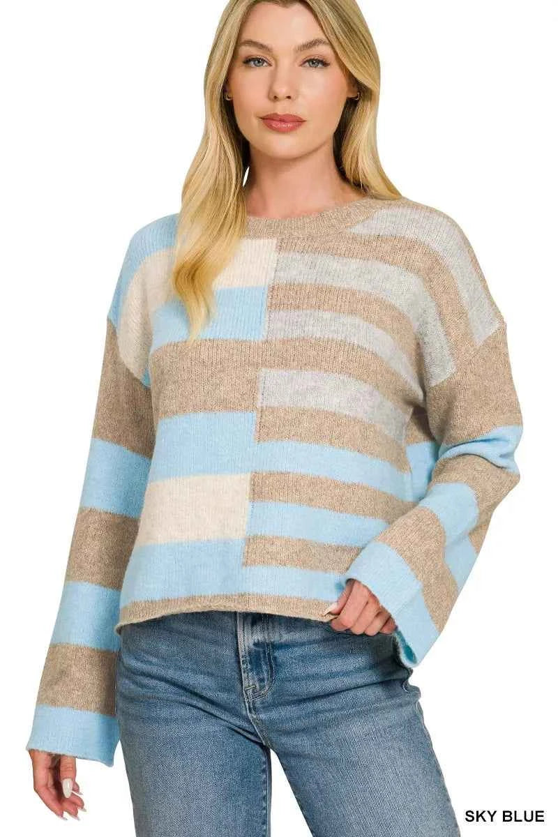 Zenana Lightweight Wool Blend Color Block Sweater