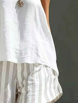 Round Neck Tank and Striped Shorts Set