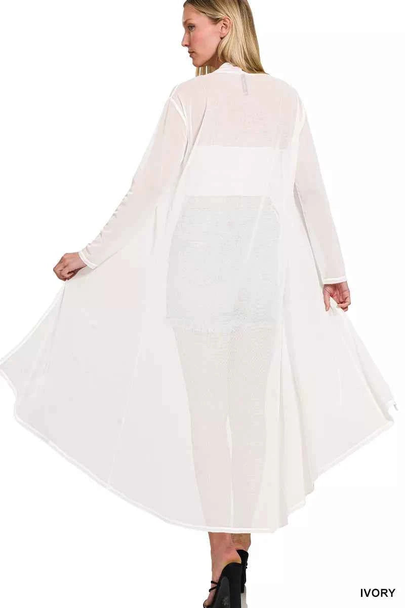Zenana Mesh Open Front Cardigan