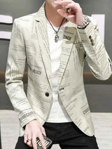 Men's Plus Size Newspaper Print One Button Blazer