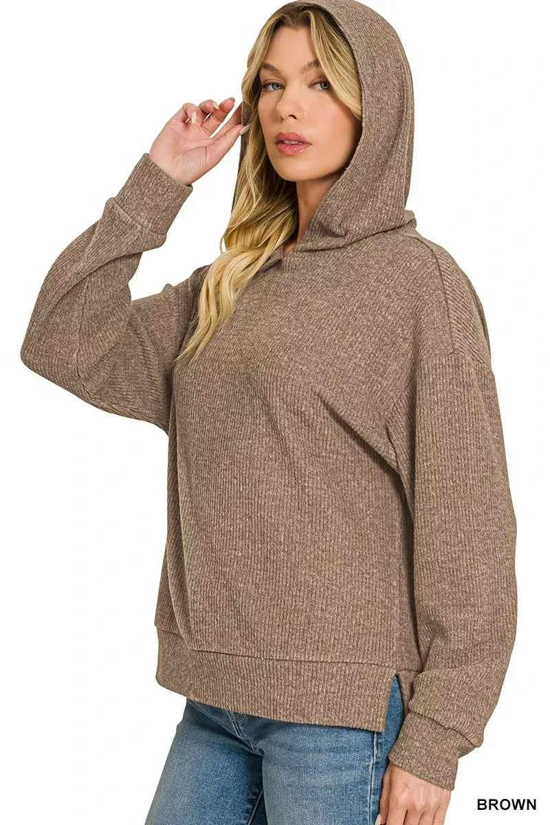 Zenana Brushed Ribbed Hacci Hoodie