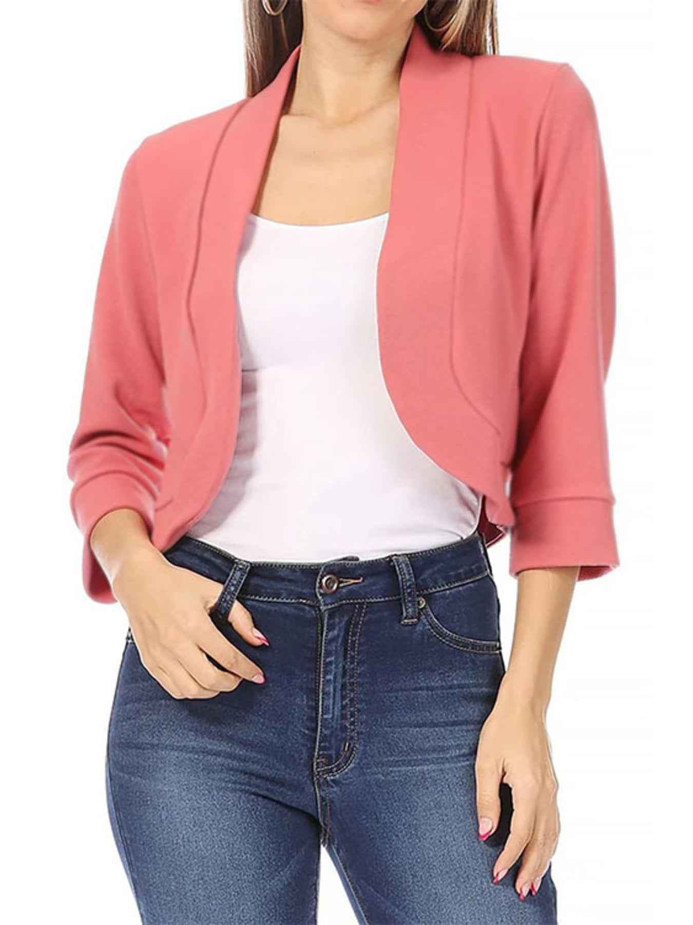 Full Size Cropped Open Front Blazer Plus Size