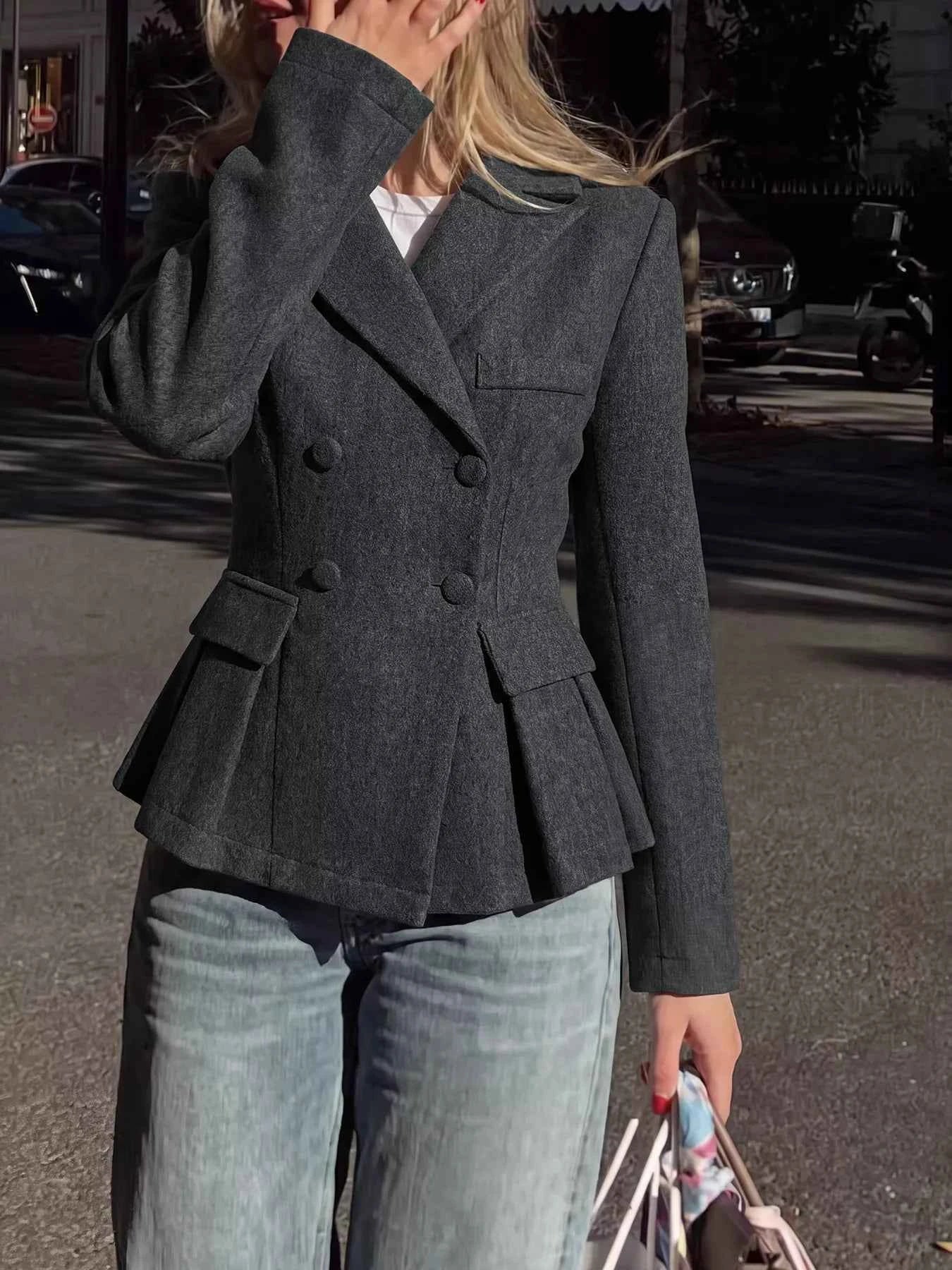 Double-Breasted Peplum Blazer