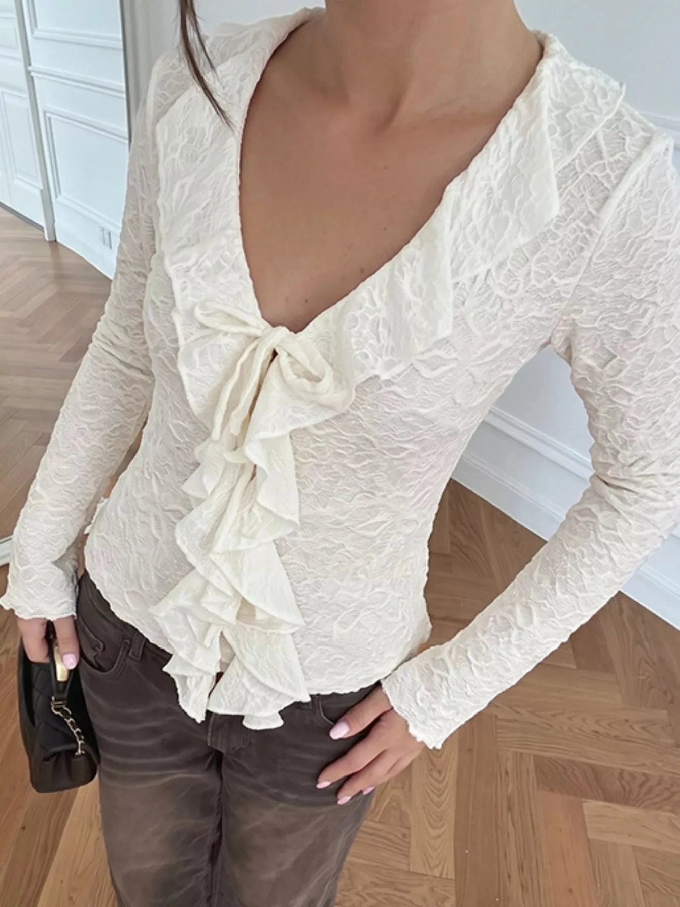 Ruffled Long-Sleeve T-Shirt. Ruffled Long-Sleeve T-Shirt