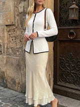 Contrast Trim Button Decor Knit Top