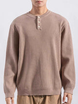 Men's Plus Size Ribbed Button Detail Knit Top