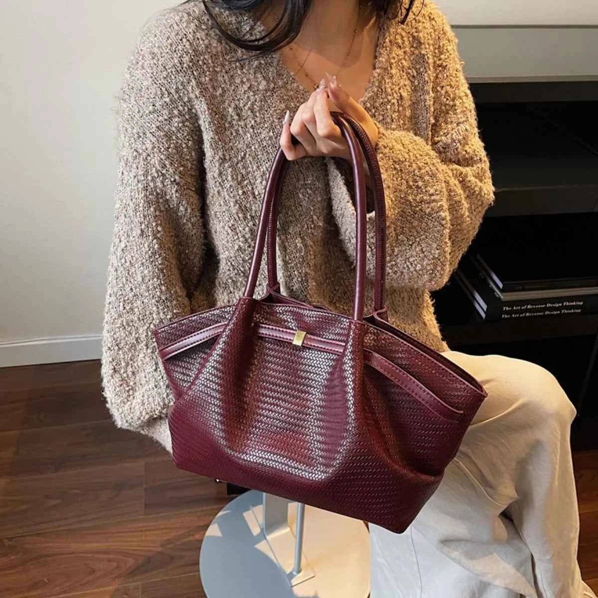 Textured Leather Shoulder Bag