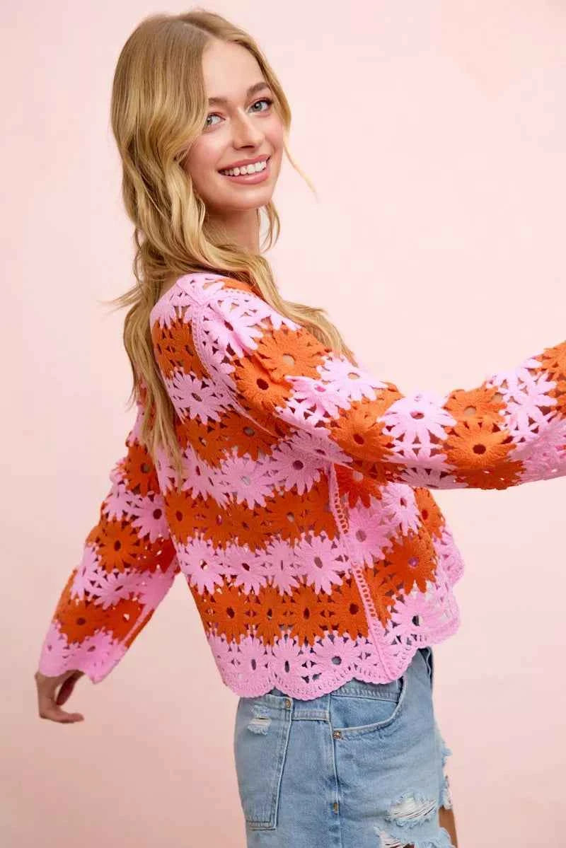 BiBi Flower Crochet Knit Top