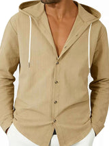 Men's Full Size Drawstring Hooded Button Up Shirt Plus Size