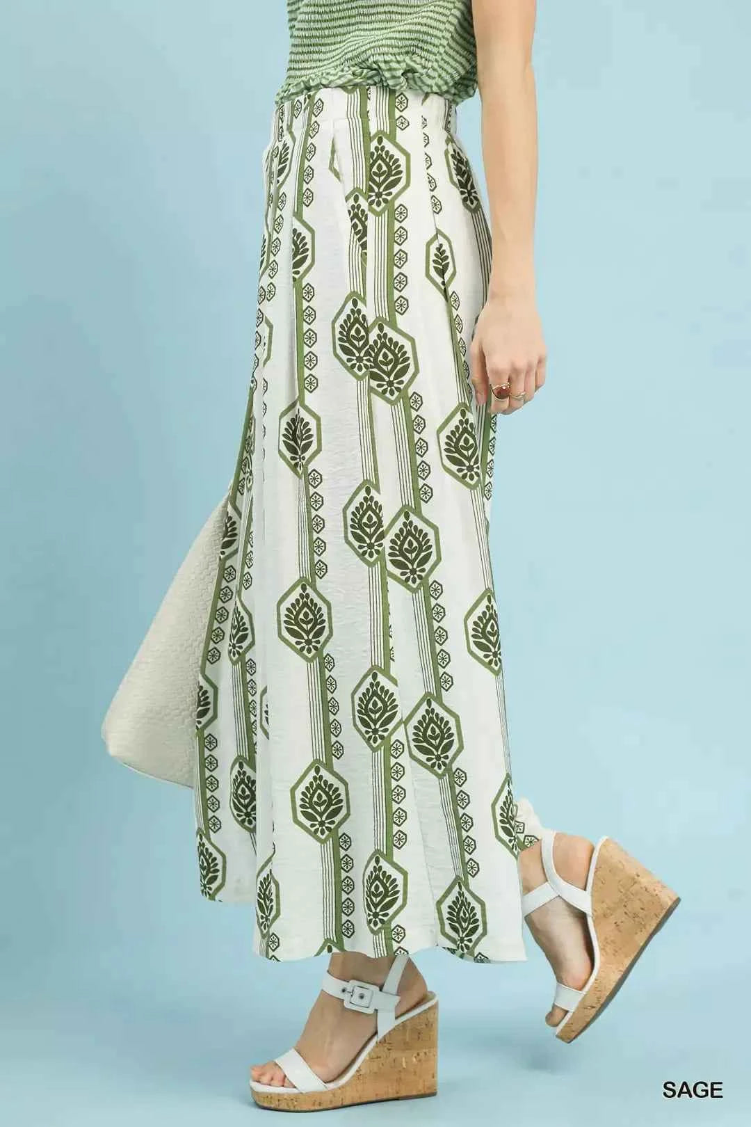 Umgee Geometric Boho Print Wide Leg Pants