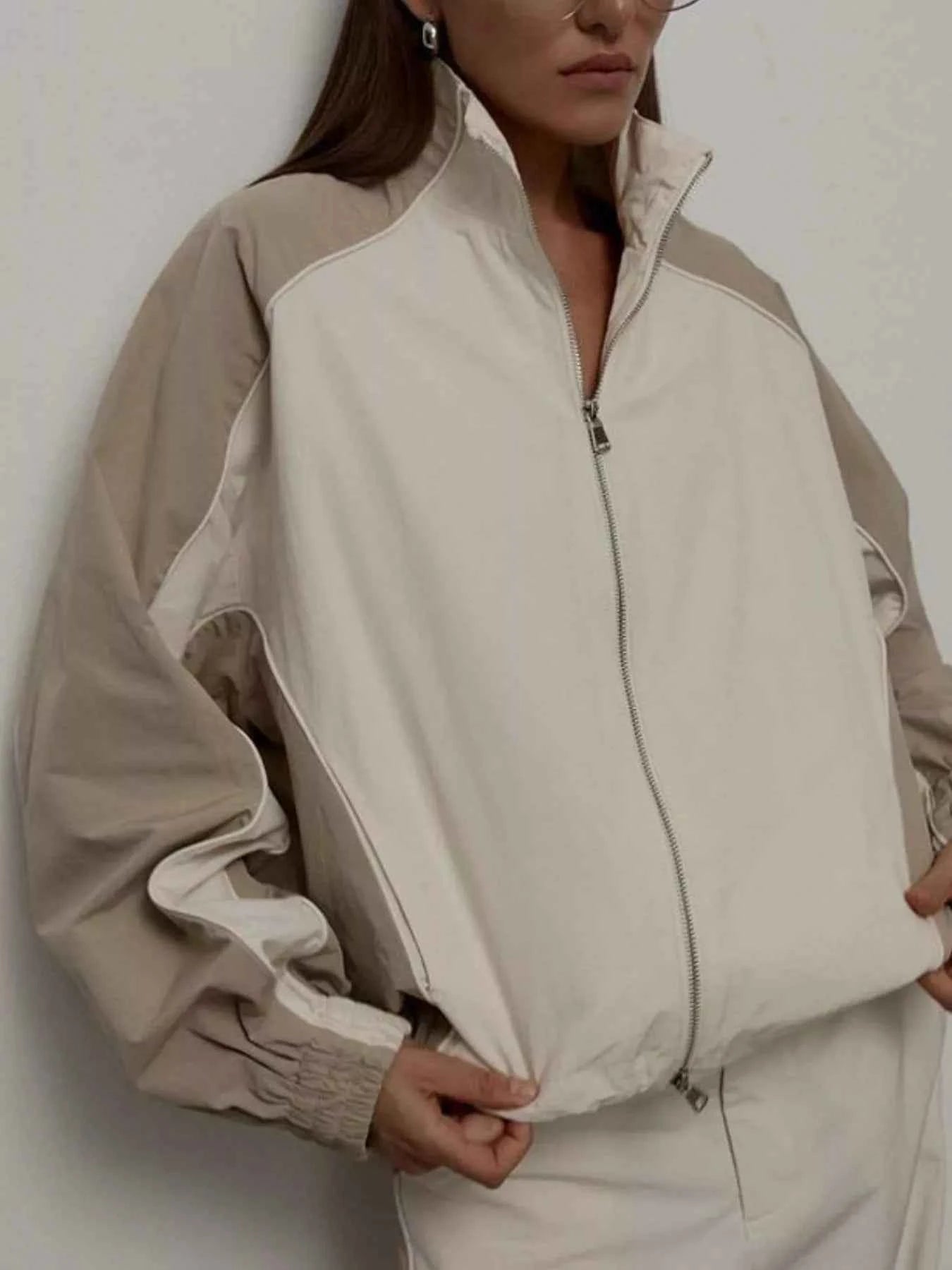 Color Block Zip Up Outerwear and Pants Set