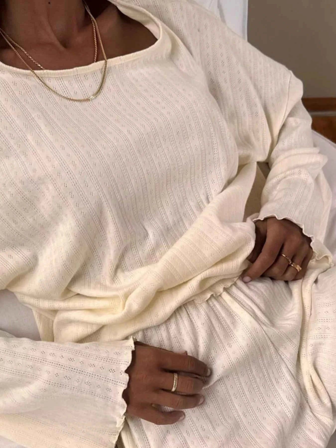 Ribbed Knit Long Sleeve Top and Shorts Lounge Set