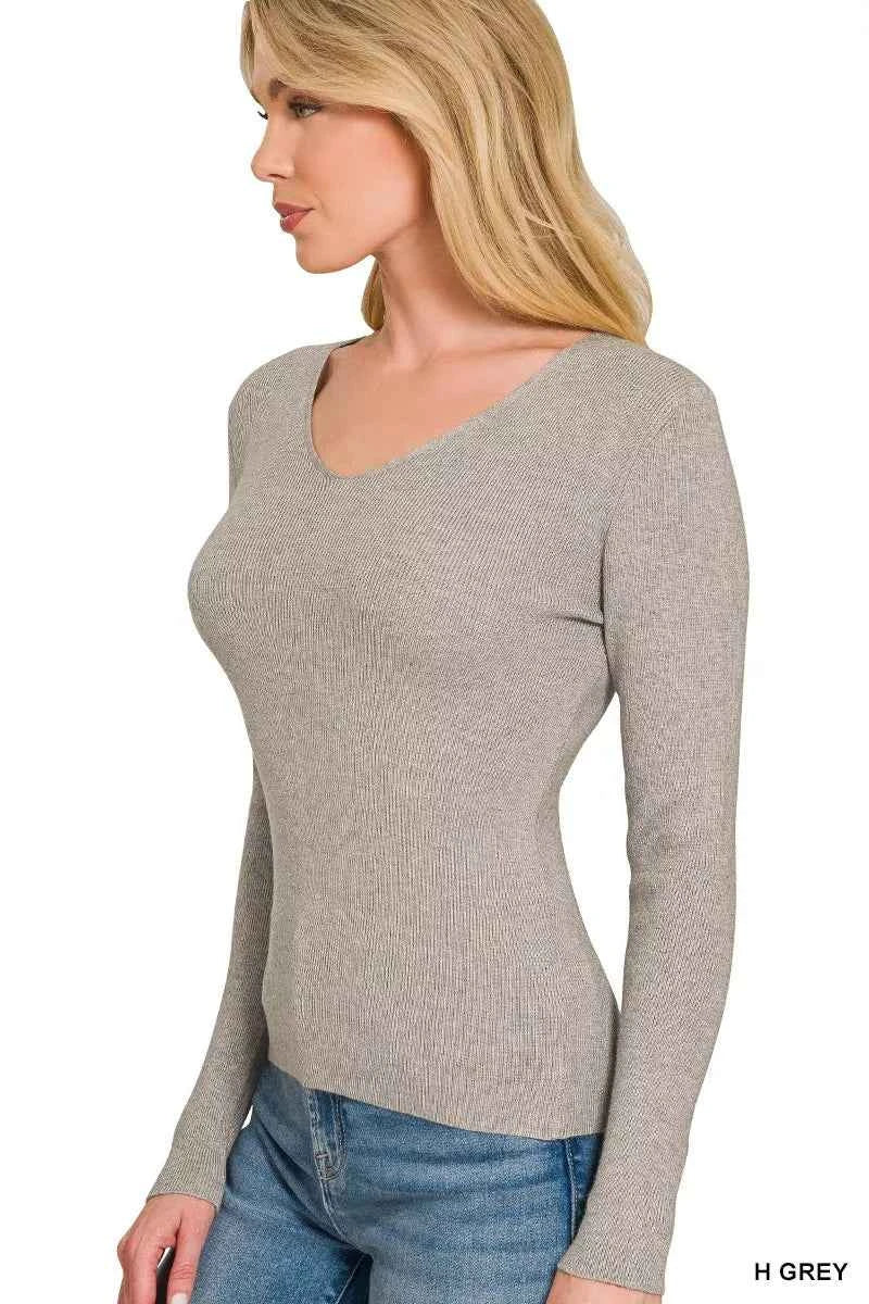 Zenana Viscose Fitted V-neck Sweater