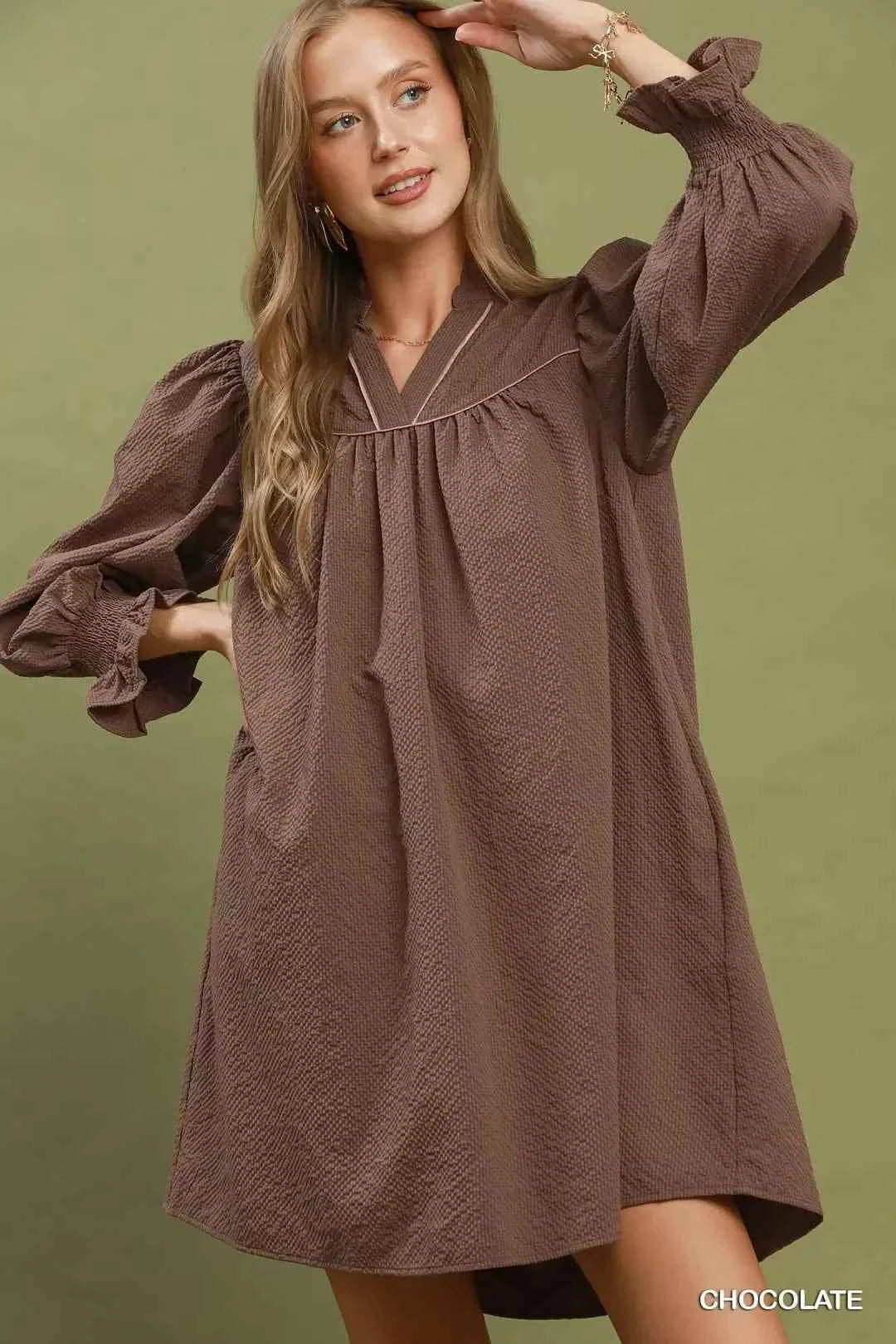 Umgee Textured Puff Sleeve Mini Dress