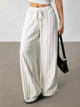 Striped Wide-Leg Drawstring Pants
