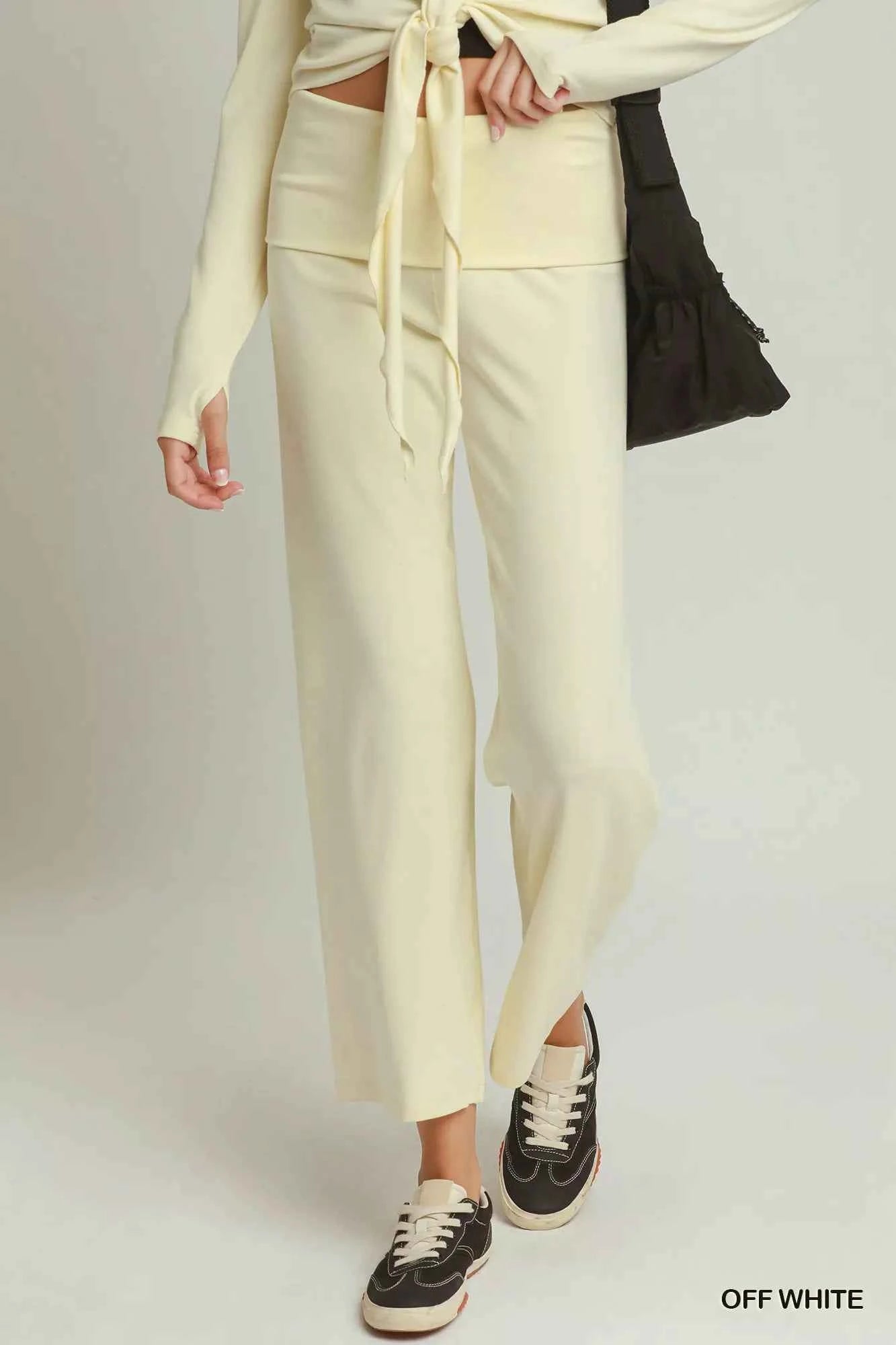 Umgee Cotton Viscose Folded Waistband Straight Leg Pants